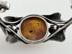 Vintage Sterling Silver Polish Baltic Amber Flower Setting Bangle Bracelet 7 In