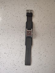 Nixon Trixie Watch – Black leather band w/rectangular silver analog date case