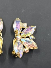 Vintage Goldtone Yellow & Lavender Aurora Borealis Glass Clip-On Earrings