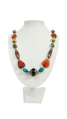Vintage Tibetan Himalayan Tribal Beaded Statement Necklace Carnelian Turquoise