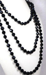 Vintage Art Deco French Jet Necklace 74″ Inch Length Faceted Black Beads