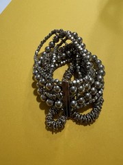 Gold Tone 7 Multi Strand Beaded Stretchable Bracelet