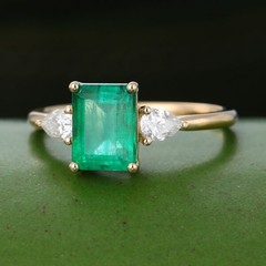 3.80 Ct Natural Emerald Art Deco Vintage Engagement Ring 14K Yellow Gold Over