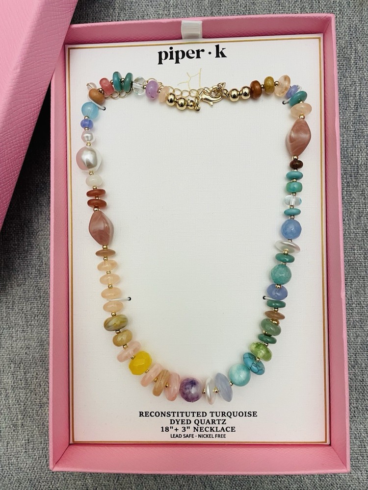 NEW PIPER K Dyed Quartz Reconstituted Turquoise Stones Necklace