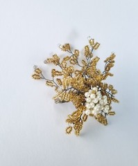 Vintage Exquisite Coral Brooch Pin Bead Lot Filigree Thailand Handmade Wire Bend