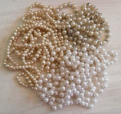 Vintage Faux Pearl Long NECKLACES, Irregular, White, Off White or w/ Black Lines