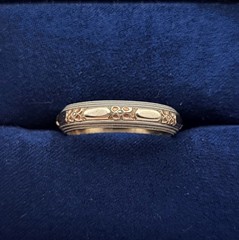 Antique 14K Yellow & White Gold KEEPSAKE 5mm Floral Wedding Band Ring Size 10.75
