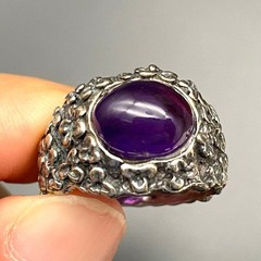 Vintage Israel Amethyst Sterling Silver Ring Size 9.75