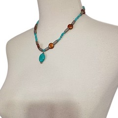 Turquoise Beaded Necklace Blue Howlite Nuggets Silver Tone Western Southwestern