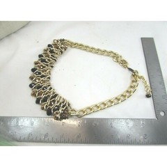 Aurora Borealis Faux Onyx Statement Necklace Gold Tone Chain Collar 52630
