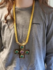 Vintage Lanvin Paris Gold Tone Cross Necklace 29 Inches Long with 4 Inch Pendant