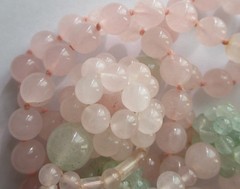 VINTAGE ROSE QUARTZ AVENTURINE KNOTTED BEAD LARIAT TASSEL NECKLACE ASIAN EXPORT
