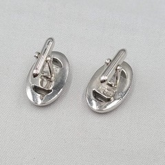 Vintage Swank Mens Cufflinks Green Rhinestone Silver tone Oval 1″