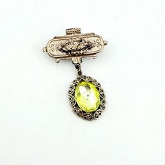 Vintage Yellow Rhinestone Bar Drop Dangle Brooch Lapel Pin Victorian Revival
