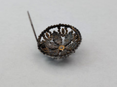 Antique Victorian Cut Steel Brooch 19th Century Pin Riveted Faceted Domed Round