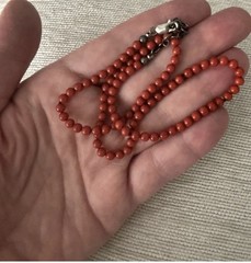 Vintage Mini 4mm Italian Red Coral Necklace Sterling Clasp 16” + 3” Ext = 19”
