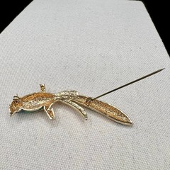 Vintage Blue Green Enamel Bird Brooch Gold Tone Perched Figural Pin Rhinestone