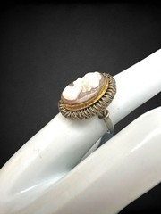 Vintage Italian Cameo 800 Silver Jewelry Set in Box Ring Necklace Earrings