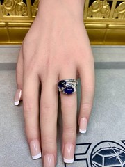 Vintage 1950’s Birks Platinum Cabochon Sapphire French Diamond Cocktail Ring