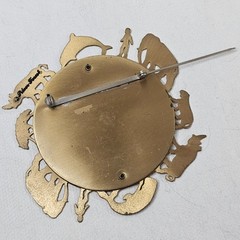Vintage Signed Silver Forest One World Earth Brooch Brass Cut-Out Animals Trees