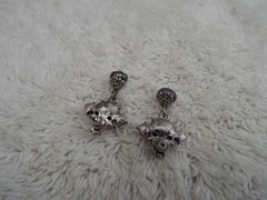 Silvertone Pink Yellow Bead Rhinestone Pearl Pierced Earrings (D41)