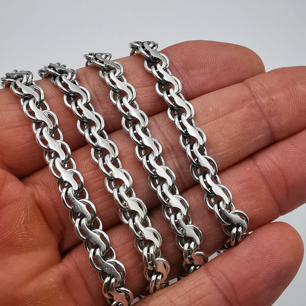 Vintage Signed Handmade 925 Sterling Silver Jewelry Chain 24.02in 0.24inW 1.70oz