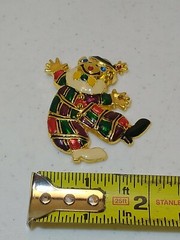 NOS Gold Tone Clown Pin Brooch with Red Blue Green Purple Yellow White Enamel