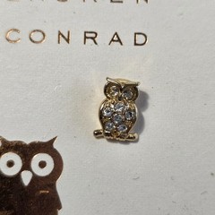 LC Lauren Conrad Owl Stud Earrings Gold Tone White Rhinestone Nickel Free