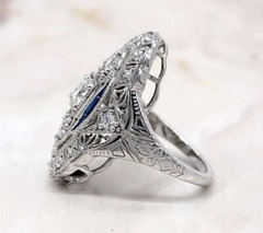 3Ct Vintage Art Deco Style Lab Created Diamond Engagement 14K White Gold FN Ring