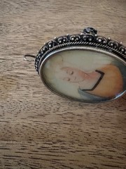 Vintage Hand Painted Madonna Portrait Silver 800 Brooch or Necklace
