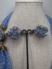 Vintage Faceted Crystal Light Blue 6 Strand Beaded Necklace & Earrings STUNNING