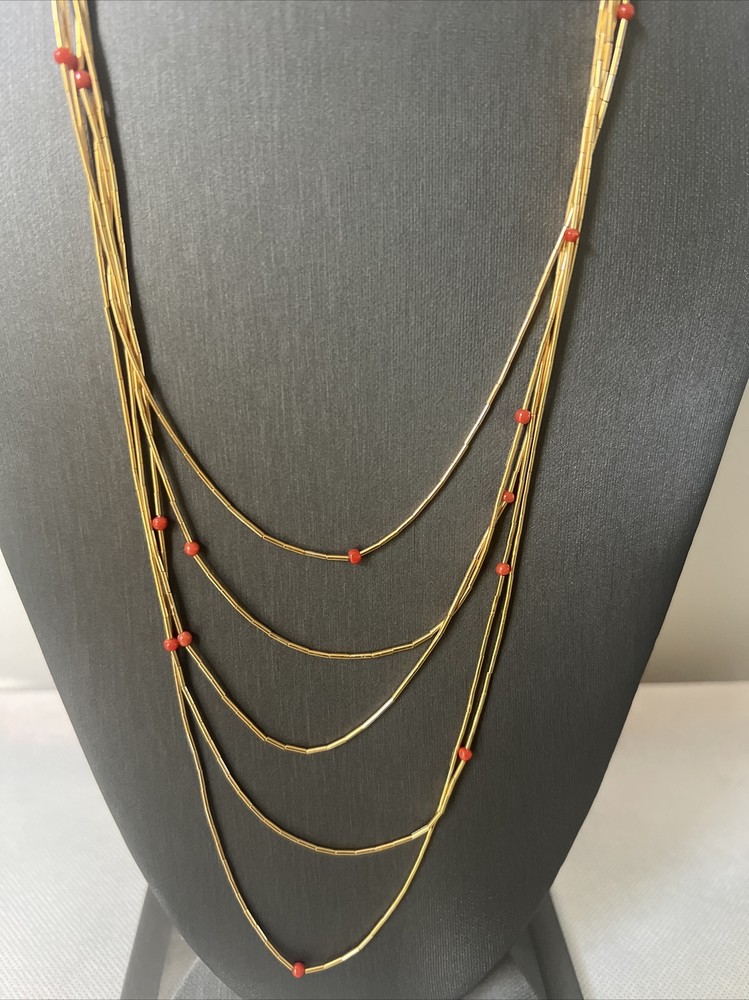 Rare pink coral bead necklace 23 inch 5 Strands estate vintage