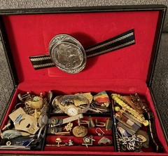Swank Jewelry Case Filled With Jewelry Cufflinks Ring Pins Coin Watch Misc Junk