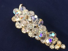 Verified Sparkly Vintage JULIANA D&E Clear AB Bead Gold Tone Leaf Pin Brooch