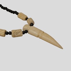 Vintage Carved Horn Pendant Necklace – Black Seed Beads – 16″ Barrel Clasp