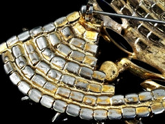 VTG 1950s Gold Tn Multi-Blue NAVETTE & AB Rhinestone SWAG SWOOP Pin Brooch 3.25″