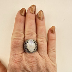 JTV Sterling Silver Ring Marcasite Quartz Wide Art Deco size 8.5 Marquise BBJ