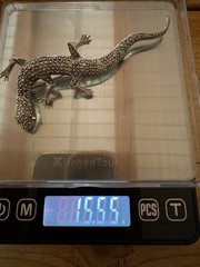 VINTAGE GECKO/LIZARD BROOCH/PIN SILVER 3.75 INCHES MARCASITE