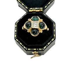 Antique Ring Blue-Green Tourmaline & Diamond 14k Yellow Gold Size 4.5