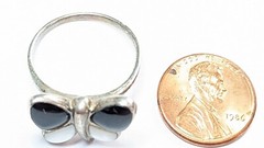 ONYX MOP RING SIZE 8 3/4 STERLING SILVER BUTTERFLY RING SIGNED 925 THAILAND SX