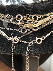 b56. 925 Sterling, GF, Mix material, Enamel, Glass, Stone 9 chain Necklaces 21g