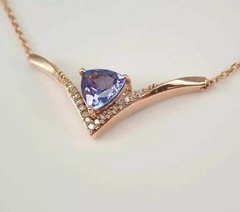 2.30Ct Trillion Lab-Created Tanzanite Pendant Bar Necklace 14k Rose Gold Plated