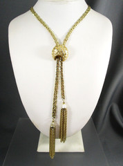 Vtg COROCRAFT Gold Tone Sliding Lariat 21″ total wearable length Necklace 849
