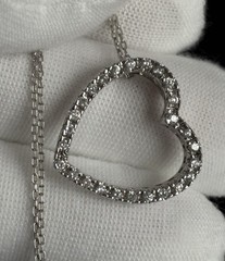 Sterling Silver Open Heart CZ Slide Pendant Cable Chain 18” Necklace 925 Ladies
