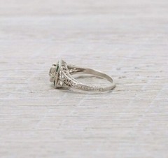 Art Deco Round Cut Lab Craeted Diamond & Emerald 925 Silver Engagement Gift Ring