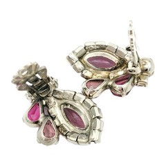 Vtg 1960s Pink Purple Marquise Prong Set Rhinestone Clip Earrings 1″