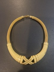Vintage Lanvin Paris Gold Tone Mesh & Enamel Choker Necklace Signed