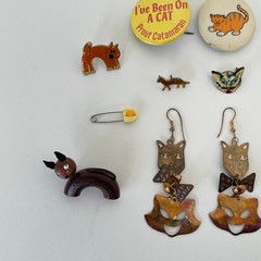 Vtg WHIMSICAL CAT Brooch Lot 50s 70s 80s Jewelry Artisan Burch Pinback Earrings