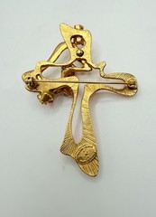 Vintage Christian Lacroix Cross Pendant Brooch Orange Enamel Rhinestone COA Made