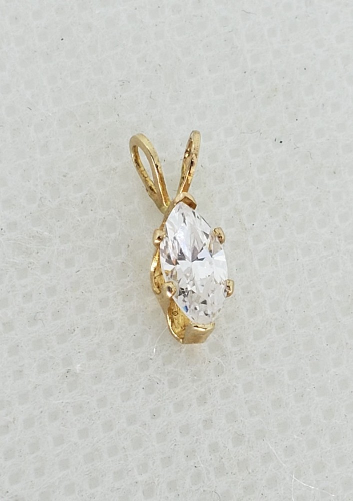 Vintage Pretty 14K Yellow Gold Marquise CZ Navette Solitaire Pendant – 0.35 tcw